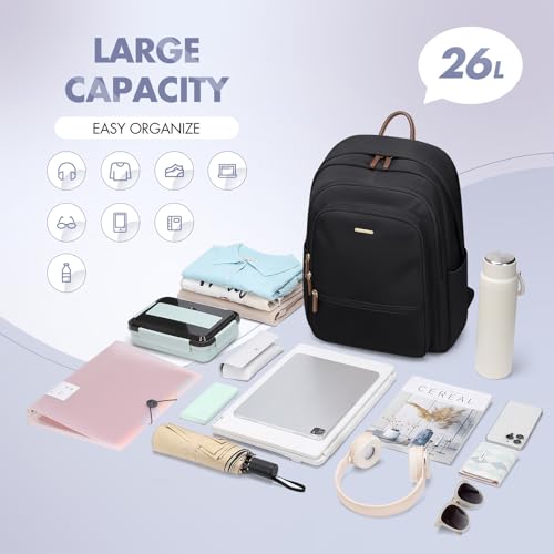 GOLF SUPAGS 15.6 Inch Women's Laptop Backpack, Water Resistant Work College Travel Daypack, Everyday Commuter Bag for Teacher Nurse (Black) - color: Black