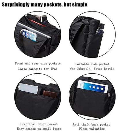 Extra Large Insulated Lunch Tote Bag for Women Men, Leakproof Cooler Lunch Box Shoulder Purse with Side Pockets for Work - Black - color: Black