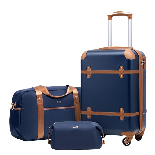 Coolife Luggage Set 3 Piece Suitcase Set Carry On Luggage PC Hardside Luggage TSA Lock Spinner Wheels Telescopic Handle - color: Navy, size: 3 piece set (DB/TB/20)