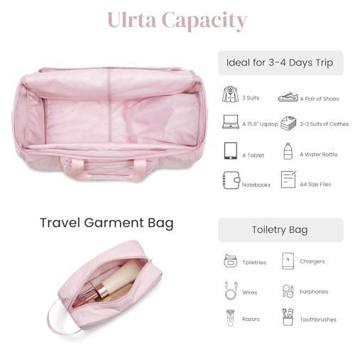 S-ZONE Garment Duffle Bags for Travel Carry on Convertible 2 in 1 Suit Bags Hanging Suitcase with Toiletry Bag 50L - color: Pink