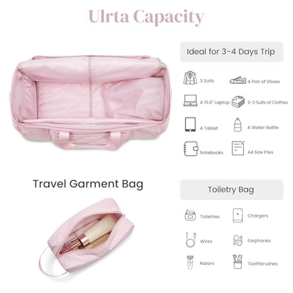 S-ZONE Garment Duffle Bags for Travel Carry on Convertible 2 in 1 Suit Bags Hanging Suitcase with Toiletry Bag 50L - color: Pink