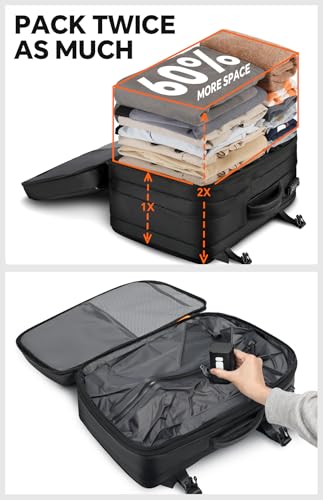 Vacuum Backpack Travel, 70L Expandable Carry On Backpack With Compression System, 2 Detachable TPU Vacuum Bags, TSA Lock, Water-Resistant, Fits 16" Laptop for Business & Travel
