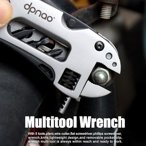 Multitool Wrench adjustable tool/5-in-1 stainless steel multifunctional pocket tool/cross wrench/screwdriver/pliers/portable folding knife with protective cover,outdoor camping,men's Christmas gift - color: Dp12silver