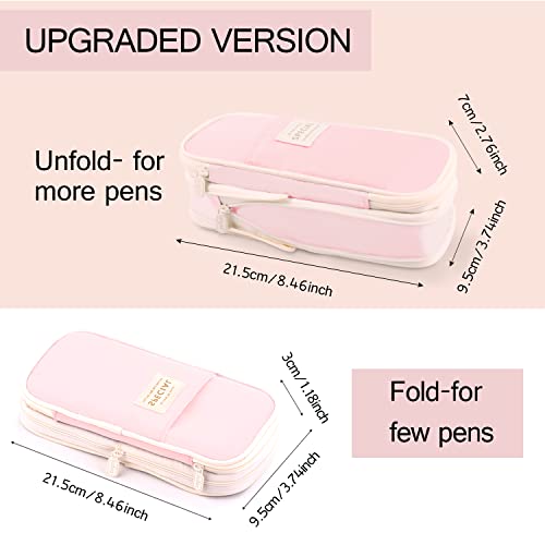 MAMUNU Expandable Pencil case with compartments, Large Capacity Pencil Cases Pencil Bag Pouch Office School, Portable Pencil Case Large School Stationery Organizer, Makeup Cosmetic Bag, Pink - color: Pink
