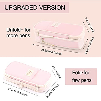 MAMUNU Expandable Pencil case with compartments, Large Capacity Pencil Cases Pencil Bag Pouch Office School, Portable Pencil Case Large School Stationery Organizer, Makeup Cosmetic Bag, Pink - color: Pink