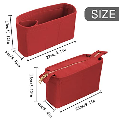 Felt Tote Bag organizer with Zipper Small Purse Organizer Insert With 2 Packs fits NeoNoe Series,Red - color: Red