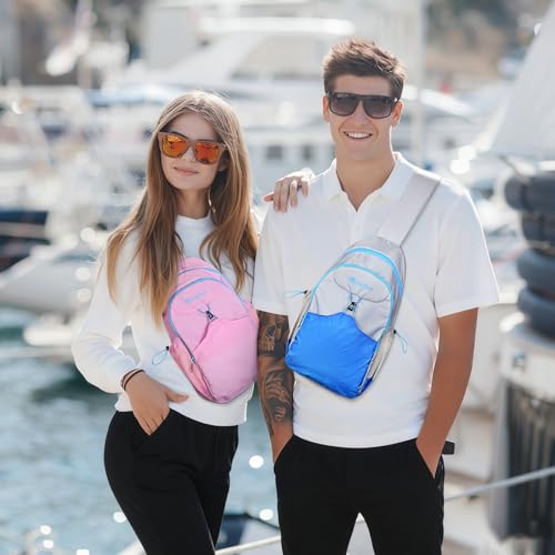 Seektop RFID Anti-Theft Crossbody Bag Sling Backpack for Women & Men, Casual Chest Daypack for Daily Travel - color: White Blue