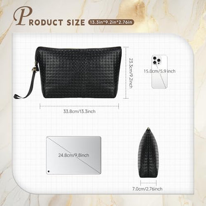 Large Makeup Bag with Wrist Strap, PU Leather Cosmetic Bag, Travel Toiletry Pouch for Women, Gifts for Mom/Sisters/Friends/Bridesmaid (Small Plaid) - color: Small Plaid-Large