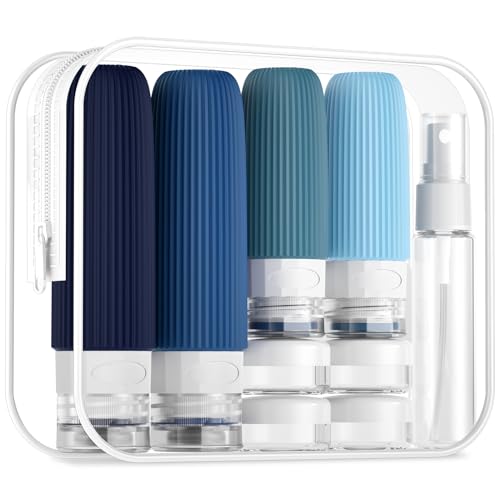 Mrsdry 16 Pack Travel Bottles Set, TSA Approved Leak Proof Silicone Squeezable Containers for Toiletries, Refillable Travel Accessories for Conditioner, Shampoo, Lotion & Body Wash Accessories - color: Navy, size: Mudium