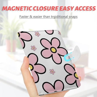 Passport Holder, Travel Wallet Cover with Pen Loop | Cute RFID Blocking Leather Case with Magnetic Closure for Travel Essentials-Posy - color: G-Posy