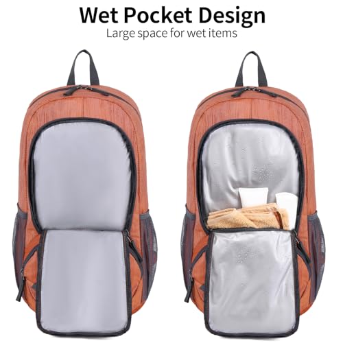FENGDONG 35L Lightweight Foldable Waterproof Packable Travel Small Hiking Backpack Daypack for men women - color: A6- Dark Orange