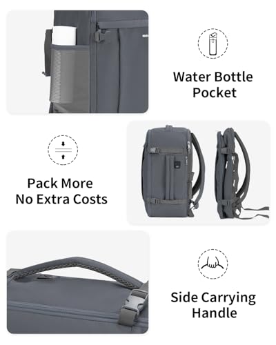 ECOHUB Travel Backpack for Men Women, Carry on Backpack with USB Charging Hole, Spirit Airlines Personal Item Bag Flight Approved, 15.6 Inch Laptop Backpack with Anti Theft Pockets, 30L, Grey - color: Grey, size: 18 inch underseat