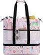 JIANYA Beach Bag Women Waterproof Sandproof Beach Tote Bags with Cooler Top Zipper Large Totes for Pool Travel Daily - color: Ocean Party-pink