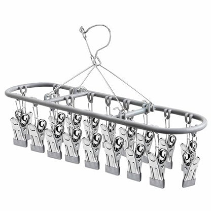 PHYDELU Drying Rack Clothing with 20 Clips，Sock Hanger for Drying，Hanging Clothes Dryer Underwear Hangers Racks Laundry Herb Socks Panty Wet Bra Lingerie Baby Delicates Foldable Small Indoor Metal - color: Dark Gray (20 Clips)