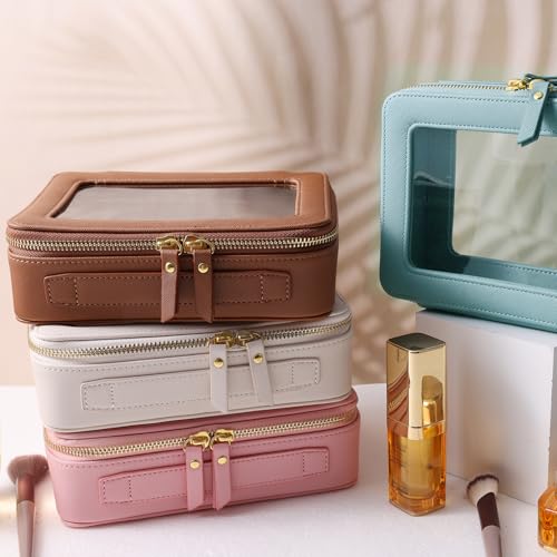 SANHECUN Toiletry bag waterproof cosmetic organizer with handle large opening for travelling (Blue) - color: Blue
