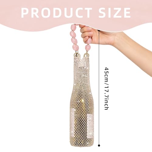 Wine Pouch Mesh Bag, Resin Handle Wine Bag, Sparkly Rhinestone Handwoven Mesh Bags, Party Water Bottle Bags Accessory, Daily Housewarming Party Use - color: Pink (1)