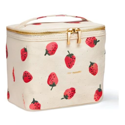 kate spade new york Beige Lunch Bag, Small Insulated Lunch Tote, Thermal Bag with Double Zipper and Carrying Handle, Strawberries