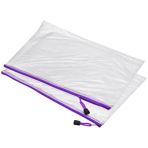 MECCANIXITY Mesh Zipper Bags, A3 Size Plastic Zip File Pouch Document Folders for Home Office Travel, Purple Pack of 3 - color: Purple