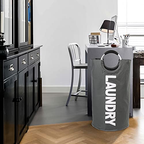 DOKEHOM 90L Large Laundry Basket, Collapsible Laundry Bag, Freestanding Tall Clothes Hamper, Foldable Washing Bin (Dark Grey) - color: Dark Grey, size: 90L