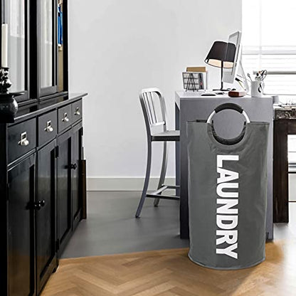 DOKEHOM 90L Large Laundry Basket, Collapsible Laundry Bag, Freestanding Tall Clothes Hamper, Foldable Washing Bin (Dark Grey) - color: Dark Grey, size: 90L