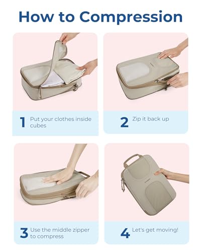 BAGSMART Compression Packing Cubes, 6 Set Packing Cubes for Suitcases, Lightweight Suitcases Organizers Bag Set & Compression Travel Cubes, Travel Essentials Packing Organizers - color: 05-Camel