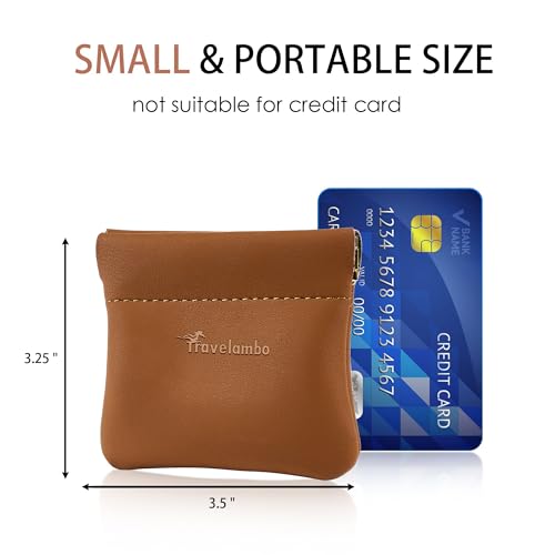 Travelambo Leather Squeeze Coin Purse Pouch Change Holder For Men & Women - color: Brown