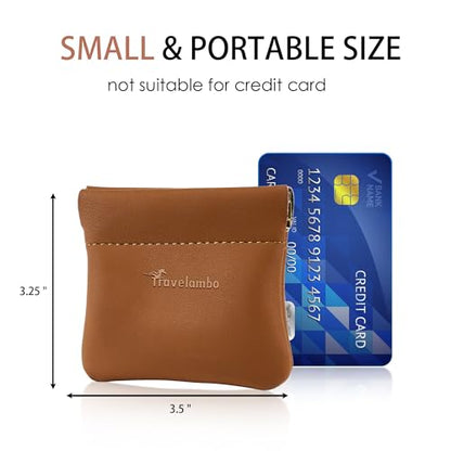 Travelambo Leather Squeeze Coin Purse Pouch Change Holder For Men & Women - color: Brown