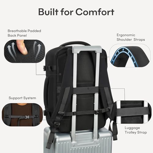 mibasies 40L Travel Backpack for Women & Men: Flight Approved Carry On Backpack, TSA Personal Item Bag with Water Bottle Pocket, Weekender Essentials Backpacks fits 17" Laptop - Black - color: Black, size: X-Large