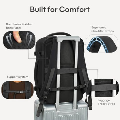 mibasies 40L Travel Backpack for Women & Men: Flight Approved Carry On Backpack, TSA Personal Item Bag with Water Bottle Pocket, Weekender Essentials Backpacks fits 17" Laptop - Black - color: Black, size: X-Large