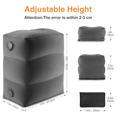 Maliton Inflatable Foot Rest Pillow for Travel,Kids Airplane Bed,Adjustable 3 Layers Height Leg Pillow of Air Travel Essentials,Car, Office, Home - Fast Inflation (Dark Grey) - color: Dark Grey
