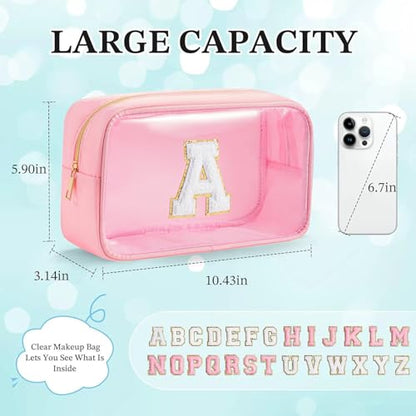 Personalized Initial Clear Makeup Bag Cosmetic Bags Travel Toiletry Bag Essentials Emergency Pouch Gifts for Girls Girlfriend Kids Birthday Graduation Teacher (Pink A) - style: A