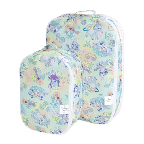 Bumkins Packing Cubes for Travel Bag, Organize Luggage with Compression Bags, Essential Traveling Accessories to Pack Carry On Suitcase, Must for Clothes or Toiletries, Set of 2 Sizes, Disney Stitch - color: B5 Aloha Stitch