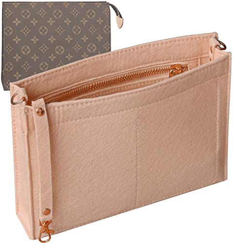 Toiletry Pouch - Bag Organizer Insert for Cosmetics, Felt Purse Organizer Insert with Keychain & Gold Buckle & Zip (Small-19, Pink) - color: Pink, size: Small-19