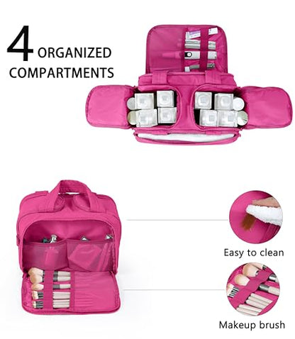 Travel Toiletry Bag for Women, Large Wide-open Puffy Cosmetic Makeup Bag with Wet-Dry Separation, Multi-Pocket Organizer with Carry Handle for Toiletries, Cosmetics, Essentials, Rose Red - color: Rose Red
