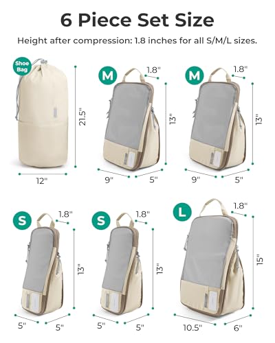 BAGSMART 6 Set /4 Set/2 Set Compression Packing Cubes for Travel, Lightweight Luggage Organizer Bags, Durable Space Saver Bags Travel Essentials - color: Antique White, size: Set of 6