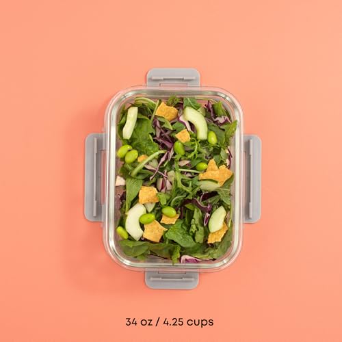 JoyJolt Glass Food Storage Containers with Lids. 5 Pack Glass Meal Prep Containers Reusable 35oz Single Compartment Airtight Container Set. Lunch Containers for Adults and Kitchen Storage Containers - color: Gray