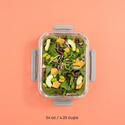 JoyJolt Glass Food Storage Containers with Lids. 5 Pack Glass Meal Prep Containers Reusable 35oz Single Compartment Airtight Container Set. Lunch Containers for Adults and Kitchen Storage Containers - color: Gray