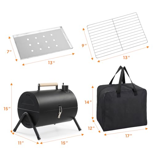 VINGLI Portable Double Sides Charcoal Grill, Wooden Handle,Storage Bag, Multi-functional Metal Compact Tabletop BBQ Outdoor Charcoal Grill for Camping Travel Picnic Patio - style: Double-Sides