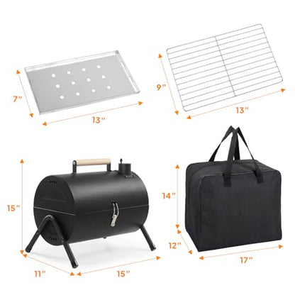 VINGLI Portable Double Sides Charcoal Grill, Wooden Handle,Storage Bag, Multi-functional Metal Compact Tabletop BBQ Outdoor Charcoal Grill for Camping Travel Picnic Patio - style: Double-Sides
