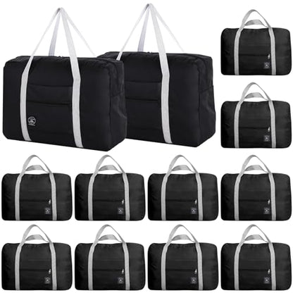 Travel Bag 12 PCS Carry on Luggage Foldable Duffel Bag Sports Gym Bag Weekender Overnight Bag Water Resistant Nylon Travel Duffel for Men Women (Black 12 PCS) - color: Black 12