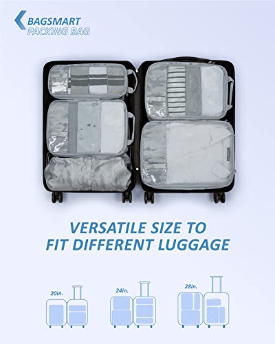 BAGSMART 6 Set /4 Set/2 Set Compression Packing Cubes for Travel, Lightweight Luggage Organizer Bags, Durable Space Saver Bags Travel Essentials - color: Camouflage Grey, size: Set of 6