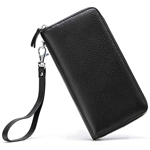 Moflycom Womens Wallet RFID Blocking Genuine Leather Zip Around Wallet Clutch Wristlet Travel Long Purse for Women - color: Black