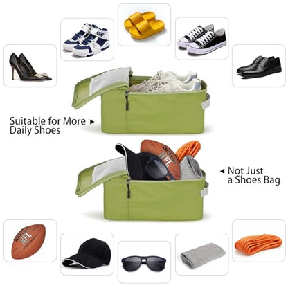 MissBoy Travel Shoe Bags, Set of 2 (Large+Small) Water Resistant Shoe Bag with Zipper & Handle, Foldable Shoe Storage Organizer for Men and Women - Green