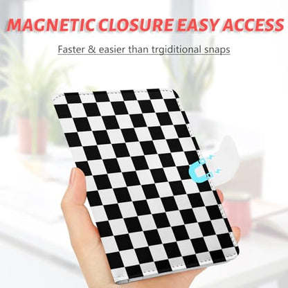Passport Holder, Travel Wallet Cover with Pen Loop | Cute RFID Blocking Leather Case with Magnetic Closure for Travel Essentials-black - color: B-Grid