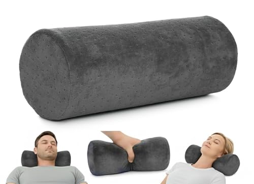 AllSett Health Round Cervical Roll Cylinder Bolster Pillow with Removable Washable Cover, Ergonomically Designed for Head, Neck, Back, and Legs, Grey | 13" X 5" - style: 13x5 Inch, Soft, Grey