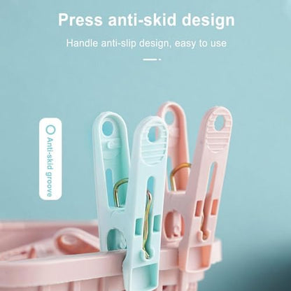 Pegs for Washing Line 31Psc Non Slip Windproof PP Material Pegs with Basket Multifunctional Fastening Waterproof Laundry with Spring.. - color: Pink