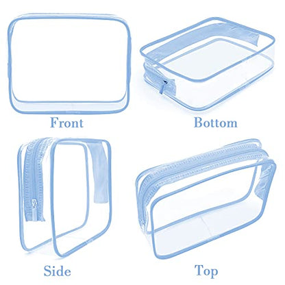 APREUTY Clear Makeup Bags, TSA Approved 6 Pcs Cosmetic Makeup Bags Set Clear PVC with Zipper Handle Portable Travel Luggage Pouch Airport Airline Vacation Organization (Haze Blue) - color: Haze Blue-6PCS (Large+Medium+Small)