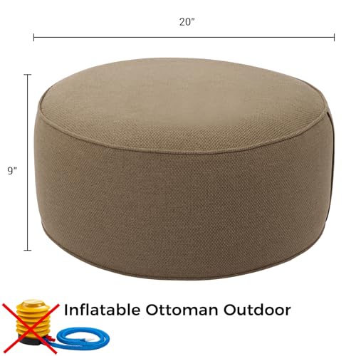 Inflatable Outdoor Ottoman,20"x9" Portable Patio Pouf,Water Resistant,Fade-Resistant,Round Blow Up Footrest Stools for Home Garden Camping Travel(Natural Brown) - color: Natural Brown