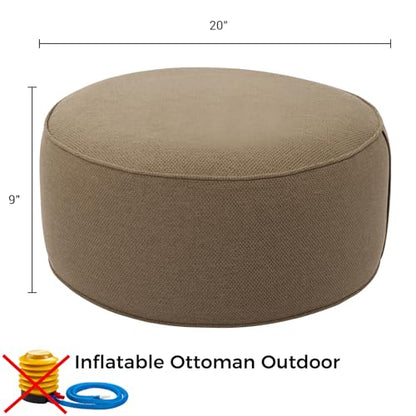 Inflatable Outdoor Ottoman,20"x9" Portable Patio Pouf,Water Resistant,Fade-Resistant,Round Blow Up Footrest Stools for Home Garden Camping Travel(Natural Brown) - color: Natural Brown