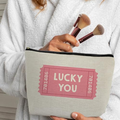 Lucky You Makeup Bag, Gambling Gifts Supplies Cosmetic Bags for Women, Preppy Pink Girly Makeup Pounch, Retro Lucky You Ticket Christmas Thanksgiving Birthday Zipper Pouches for Purse Gift - color: Lucky You